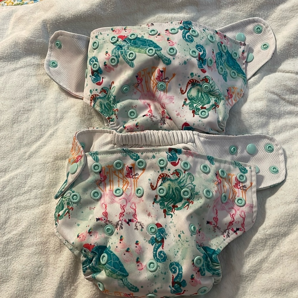 Lighthouse Kids Co all-in-one cloth diaper Christmas print